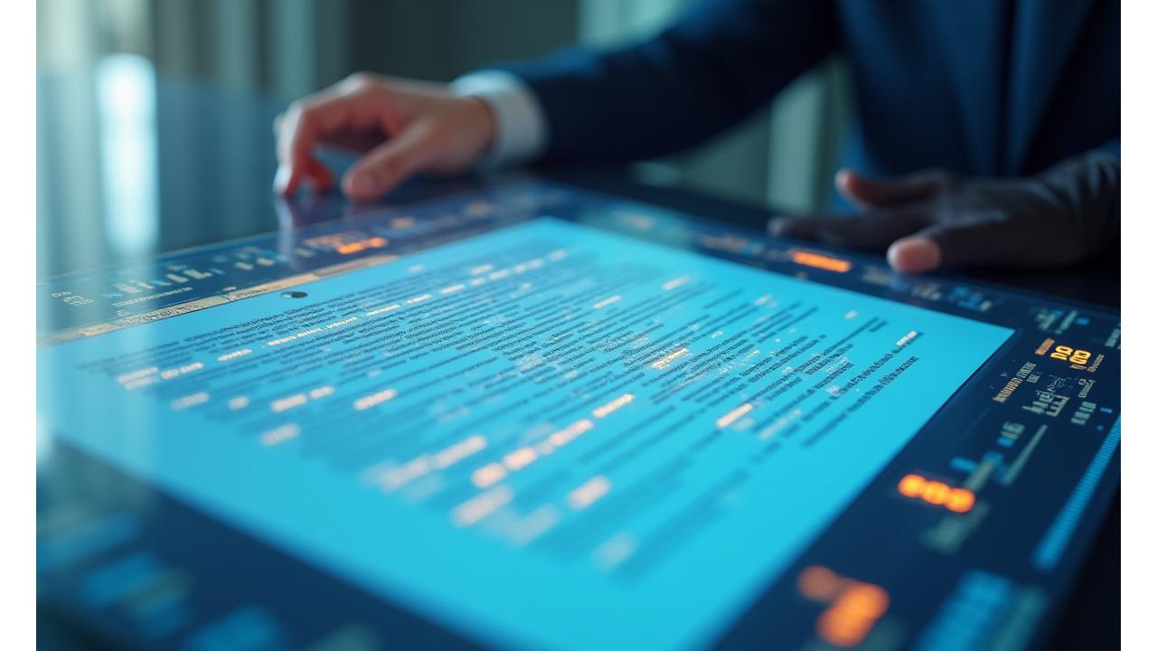 Interfaccia utente con intelligenza artificiale che analizza un documento legale evidenziando clausole problematiche