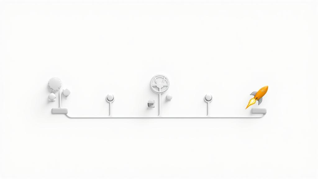 Timeline illustrata del processo di implementazione del software Giustizia Nobile, dalla configurazione al go-live