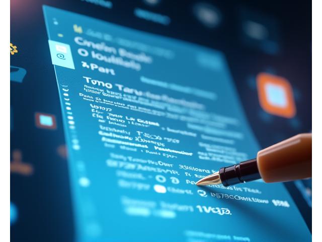 Schermata di un software con un template di documento legale in primo piano, con campi pre-compilati e opzioni di firma digitale. Sullo sfondo, un'icona di un dossier e una penna stilografica, in tonalità di blu e grigio con dettagli oro.