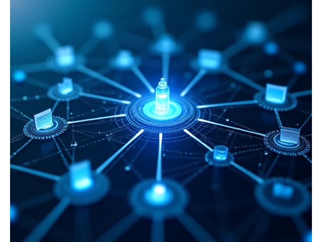 Schema di interconnessione digitale tra diverse piattaforme governative (es. MEPA, Consip, ANAC) e la piattaforma Giustizia Nobile, con frecce che indicano il flusso di dati. L'immagine trasmette connettività e integrazione in tonalità di blu e grigio tech.
