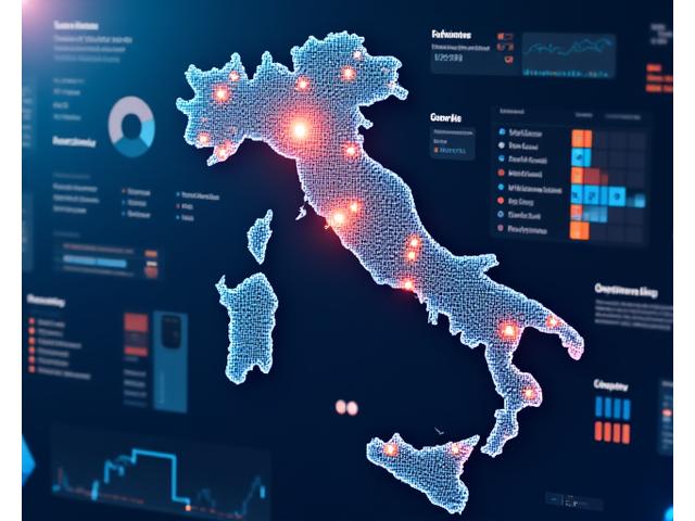 Grafico interattivo che mostra l'andamento delle opportunità di gara in diversi settori, con indicatori AI per il matching e feed in tempo reale. I dati sono visualizzati con colori vivaci ma professionali, sui toni del blu, verde e arancio brillante.