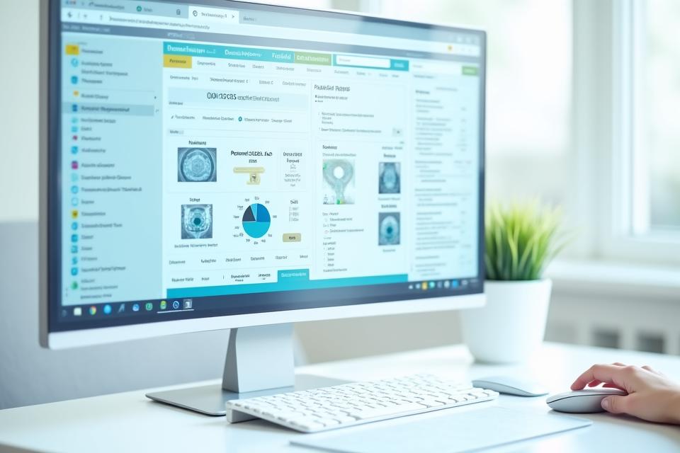 Schermata di una moderna interfaccia di cartella clinica elettronica con dati strutturati, immagini mediche e opzioni per la firma digitale, focalizzata sulla compliance.