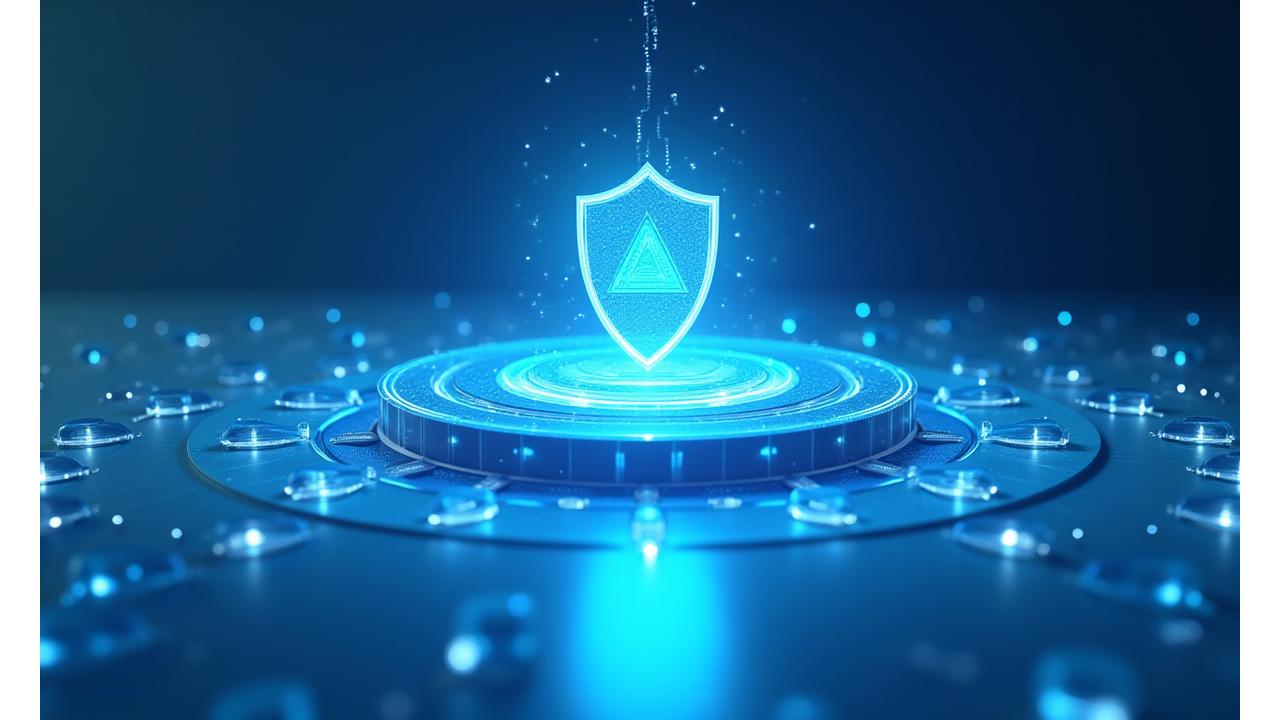 Illustrazione astratta di scudi digitali che proteggono dati sanitari sensibili, con icone di cartelle cliniche e segnali di sicurezza.